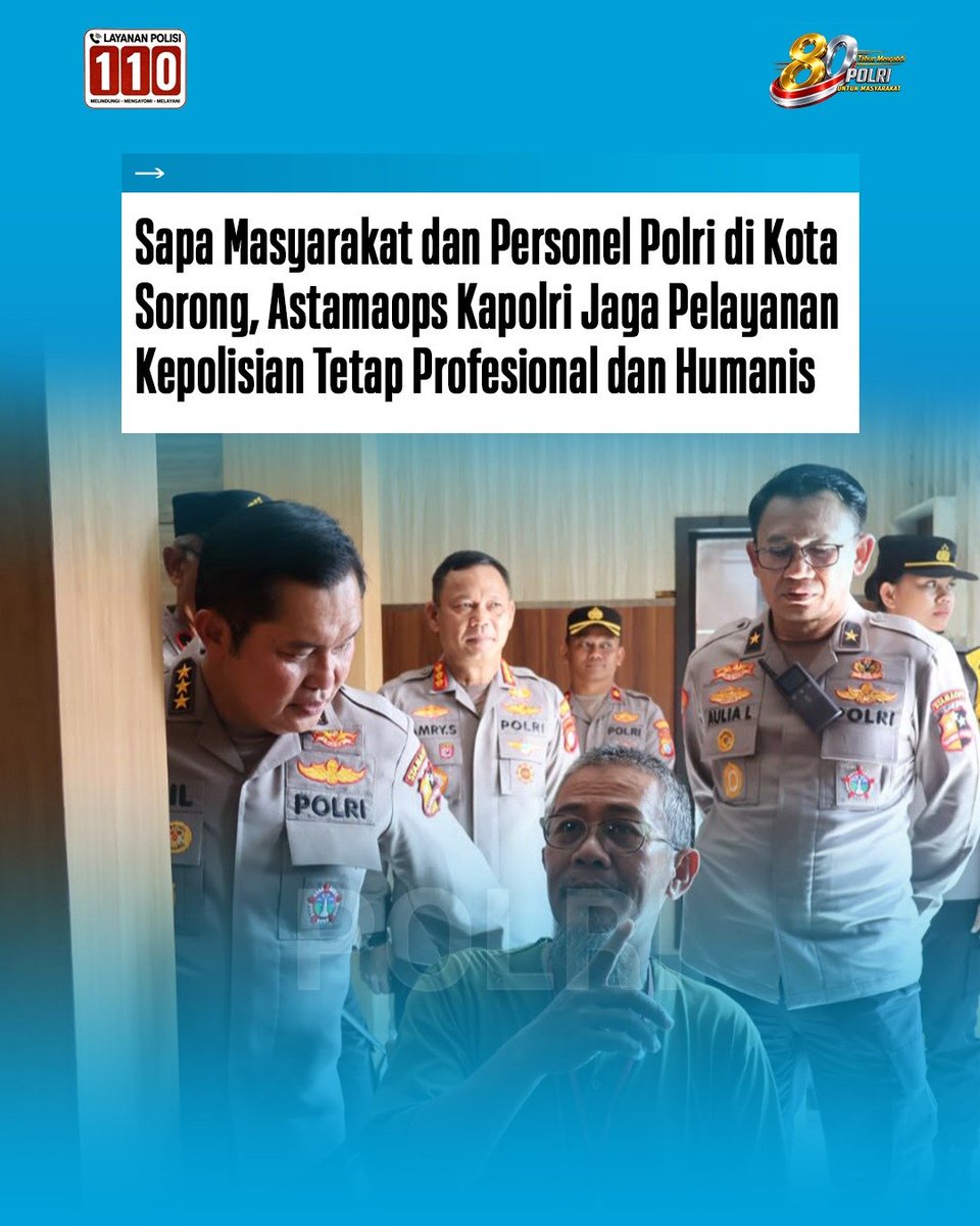 DivHumas_Polri's tweet photo. Komitmen menghadirkan pelayanan kepolisian yang semakin profesional terus diperkuat. Astamaops Kapolri Komjen Pol. Dr. M. Fadil Imran, M. Si., melaksanakan kunjungan kerja ke Polresta Sorong Kota untuk meninjau pelaksanaan tugas operasional sekaligus memastikan pelayanan kepada masyarakat berjalan optimal. Dalam kunjungan tersebut, Astamaops Kapolri memberikan arahan kepada jajaran Polresta Sorong Kota terkait penguatan profesionalisme personel, peningkatan kualitas pelayanan publik, serta implementasi Polri Presisi. Beliau juga meninjau Command Center sebagai pusat pengendalian operasional dan SPKT, sekaligus berdialog langsung dengan masyarakat guna mendengarkan pengalaman mereka dalam memperoleh layanan kepolisian. Melalui pengawasan dan evaluasi secara langsung, Polri terus berkomitmen menghadirkan pelayanan yang cepat, humanis, profesional, dan berorientasi pada kebutuhan masyarakat, sejalan dengan semangat Polri untuk Masyarakat. Terus Berkomitmen Mengabdi Menjalankan Tugas Untuk Masyarakat serta #PeduliMelayaniIndonesia