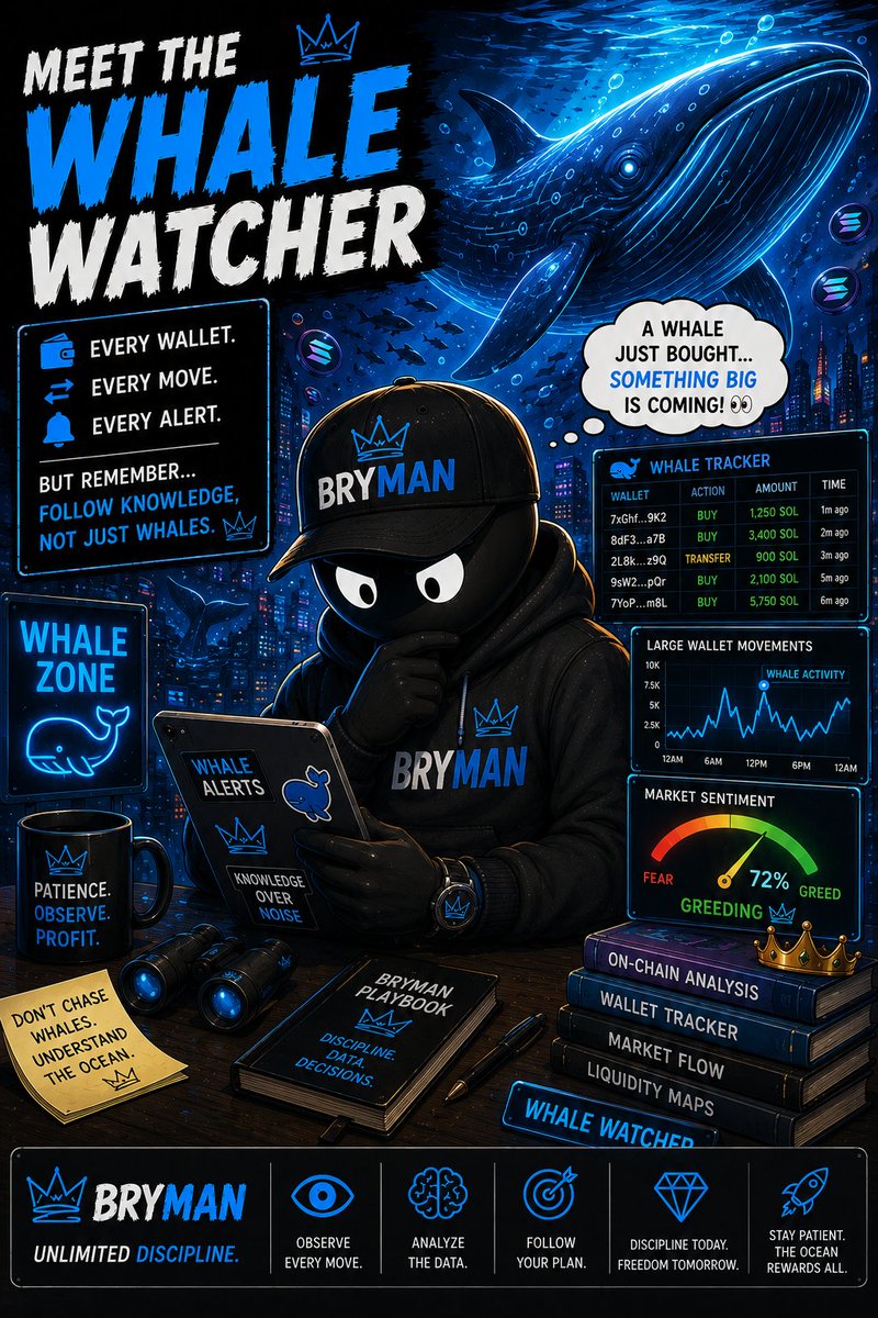 BrymanUniverse's tweet photo. Meet The Whale Watcher. 🐋
Every wallet. Every move. Every alert.
But remember... Follow knowledge, not just whales.
Unlimited Discipline. 👑💙
#BRYMAN #Solana #Crypto #Web3 https://t.co/OPKcXPNPdt