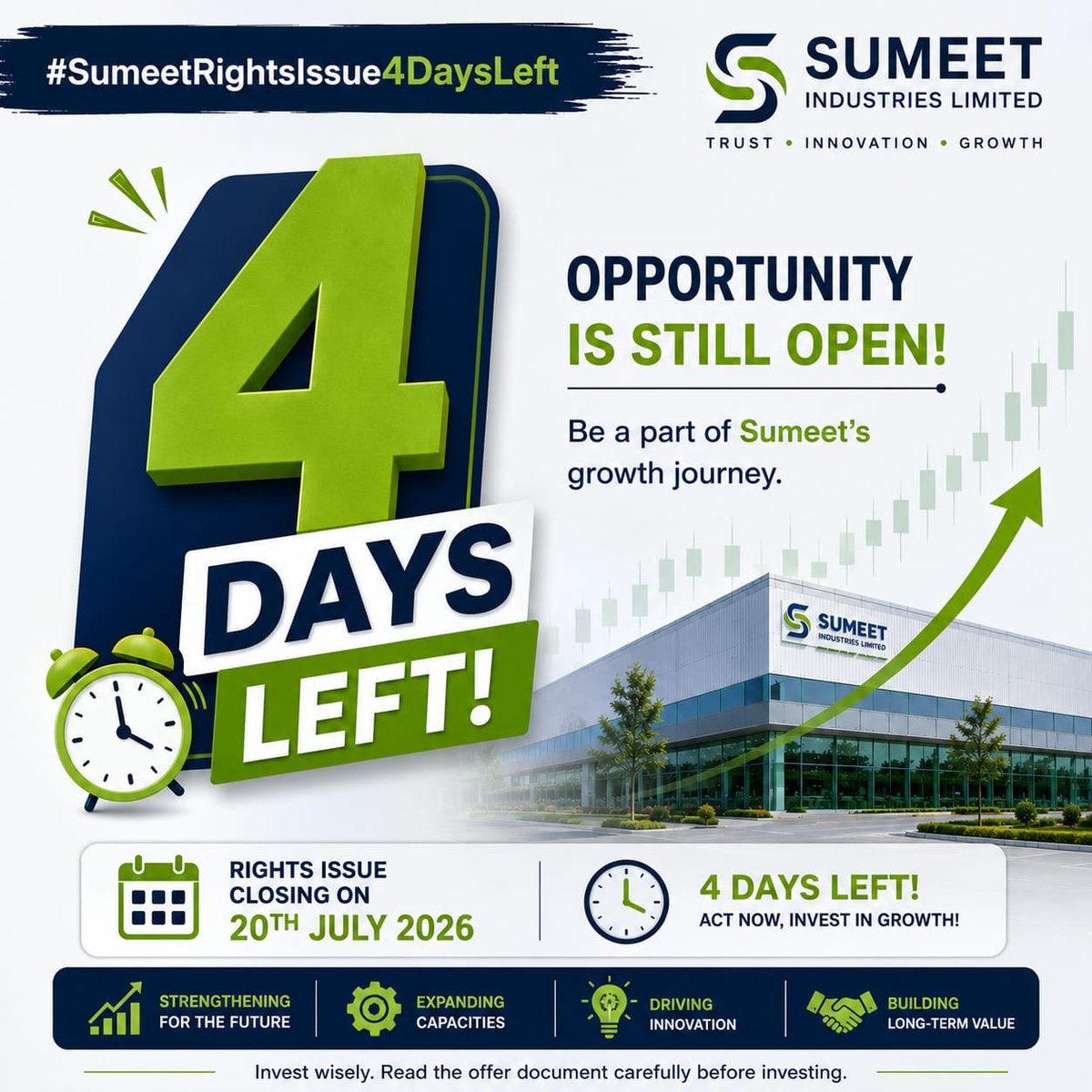 MasterMind49534's tweet photo. Seize the opportunity to participate in Sumeet Industries' capacity expansion, strategic debt reduction, and renewable solar energy transition. Sumeet RI 4Days Left #SumeetRightsIssue4DaysLeft https://t.co/3Ikh0ItdWJ