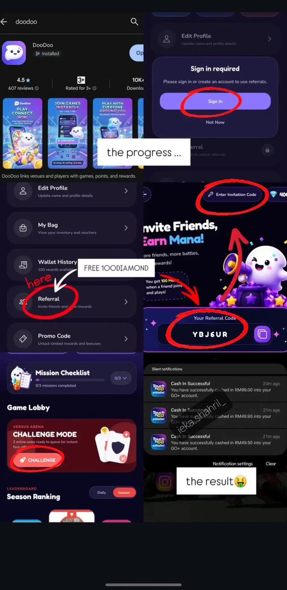 _cimira_'s tweet photo. Saya main game nii boleh buat duit poket , free tanpa bayar apa apa pun 😘

1. download apps *DooDoo*

2. sign up guna phone no.

3. claim 200 💎 untuk main

4. tekan profile

5. tekan referral

6. atas kanan ada kunci, masukkan code *F6ZEJ5* untuk dapatkan extra 100 💎 https://t.co/ehjy7GfdrX