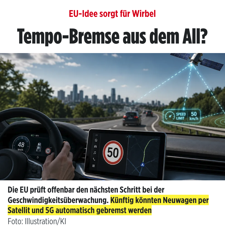 unblogd's tweet photo. "Künftig könnten Neuwagen per Satellit und 5G automatisch gebremst werden"

Man kann die EU nur lieben. 🚬 https://t.co/Vr1OzPmxmg