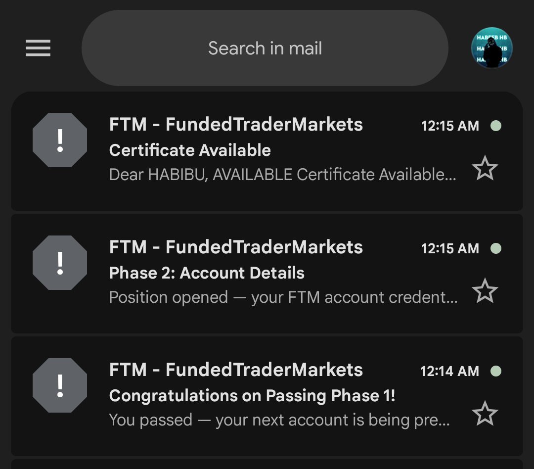 HabibAhmard's tweet photo. Good morning, fam! ☀️

Phase 1 cleared successfully ✅
Phase 2 received ✅
Profit target achieved ✅

Now, just 2 more profitable trading days to complete the requirement of phase 2 and get funded.

 Let's keep going! 🚀💪 @FTMarketslive https://t.co/sVqu2rLynp