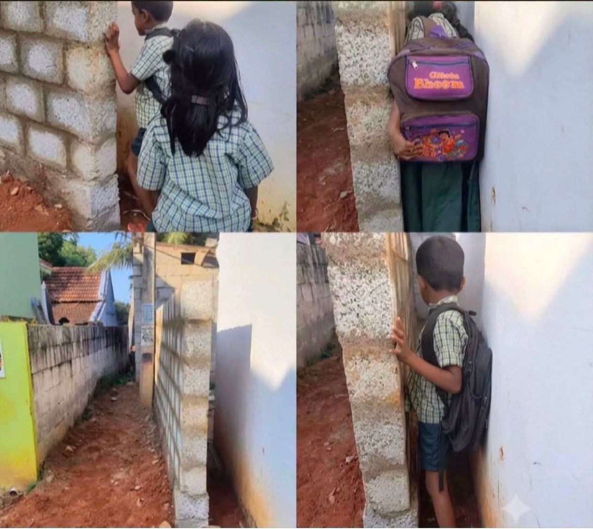 Manirosyajay's tweet photo. திருநெல்வேலி மாவட்டத்தில் உள்ள புல்லுக்காட்டுவளசு கிராமத்தில் இருந்து வெளியாகியுள்ள இந்த காட்சி பலரையும் வேதனைக்குள்ளாக்கியுள்ளது. பள்ளிக்குச் செல்ல இந்தச் சிறிய குழந்தைகள் எவ்வளவு சிரமப்பட வேண்டியுள்ளது என்பதை பாருங்கள்…

பள்ளியின் முன்பக்க நுழைவாயிலை அடைய வேண்டுமெனில், அடுத்த தெருவைச் சுற்றி பல கிலோமீட்டர்கள் நடந்து செல்ல வேண்டிய நிலை உள்ளது. அதனால், பல ஆண்டுகளாக மாணவர்கள் பள்ளியின் பின்புறம் உள்ள பாதை வழியாகவே பள்ளிக்குள் சென்று வந்தனர்.

ஆனால் தற்போது, அந்தப் பாதையையும் ஒரு தனியார் நபர் ஆக்கிரமித்து சுவர் கட்டி அடைத்துள்ளதாக கூறப்படுகிறது.

திட்டமிட்ட வகையில், பொதுப் பாதையின் ஒரு பகுதியை ஆக்கிரமித்தே இந்தச் சுவர் கட்டப்பட்டதாக குற்றச்சாட்டு எழுந்துள்ளது. அங்கு மின்கம்பம் இருப்பதால்தான் சுவர் இவ்வாறு கட்டப்பட்டதாக சம்பந்தப்பட்டவர்கள் விளக்கம் அளித்தாலும், தேவையற்ற வகையில் சுவர் எழுப்பப்பட்டு, பொதுப் பாதையை ஆக்கிரமிக்க முயற்சி செய்யப்பட்டுள்ளதாக பள்ளி நிர்வாகம் தெரிவித்துள்ளது.

இதுகுறித்து ஊராட்சி நிர்வாகத்தில் புகார் அளிக்கப்பட்டிருந்தாலும், இதுவரை எந்த நடவடிக்கையும் எடுக்கப்படவில்லை என கூறப்படுகிறது.

மாணவர்களின் பாதுகாப்பையும் கல்வியையும் கருத்தில் கொண்டு, சம்பந்தப்பட்ட அதிகாரிகள் உடனடியாக தலையிட்டு இந்தப் பிரச்சினைக்கு தீர்வு காண வேண்டும் என்பதே அனைவரின் எதிர்பார்ப்பாக உள்ளது.

தமிழ்நாடு அரசு நடவடிக்கை எடுக்க வேண்டும் @CMOTamilnadu @Collectortnv 🙏🙏