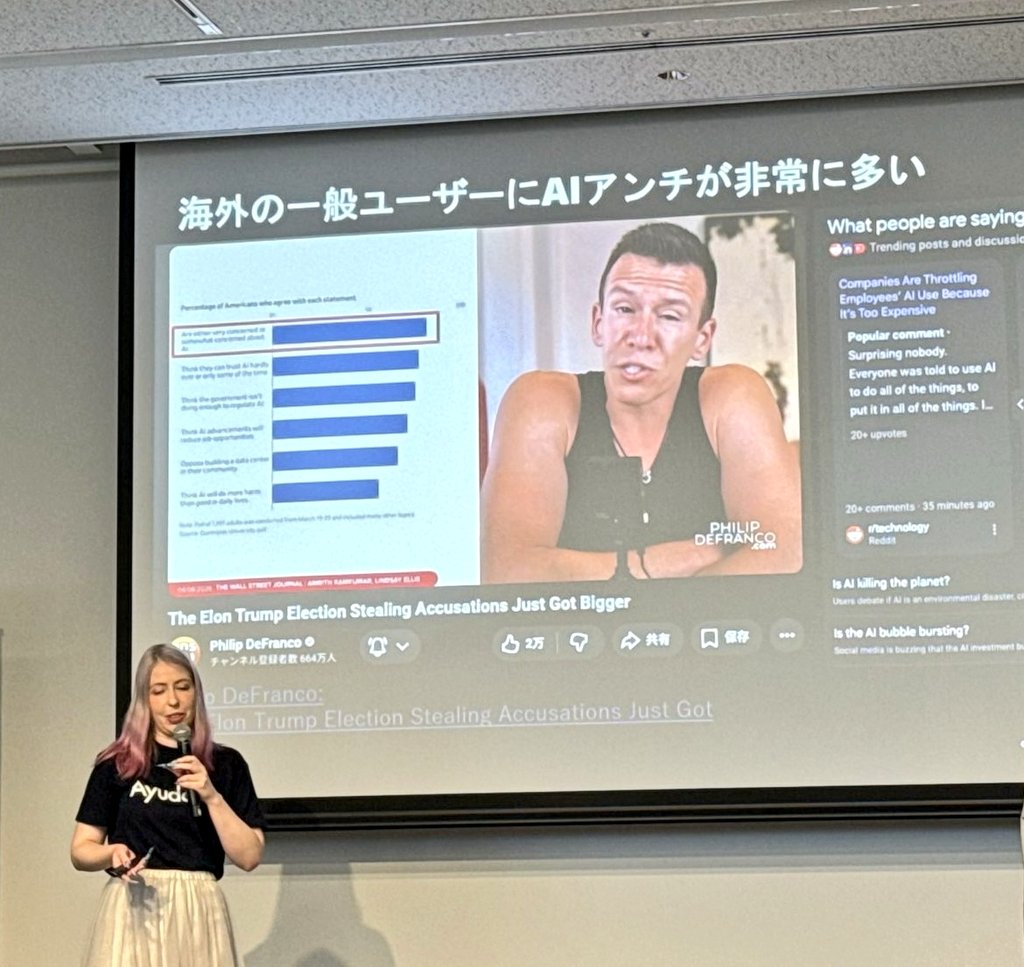 pgrief23's tweet photo. Me and Philly D on stage in front of people in suits telling them how much young people overseas hate AI https://t.co/ZhkbwsYqUb