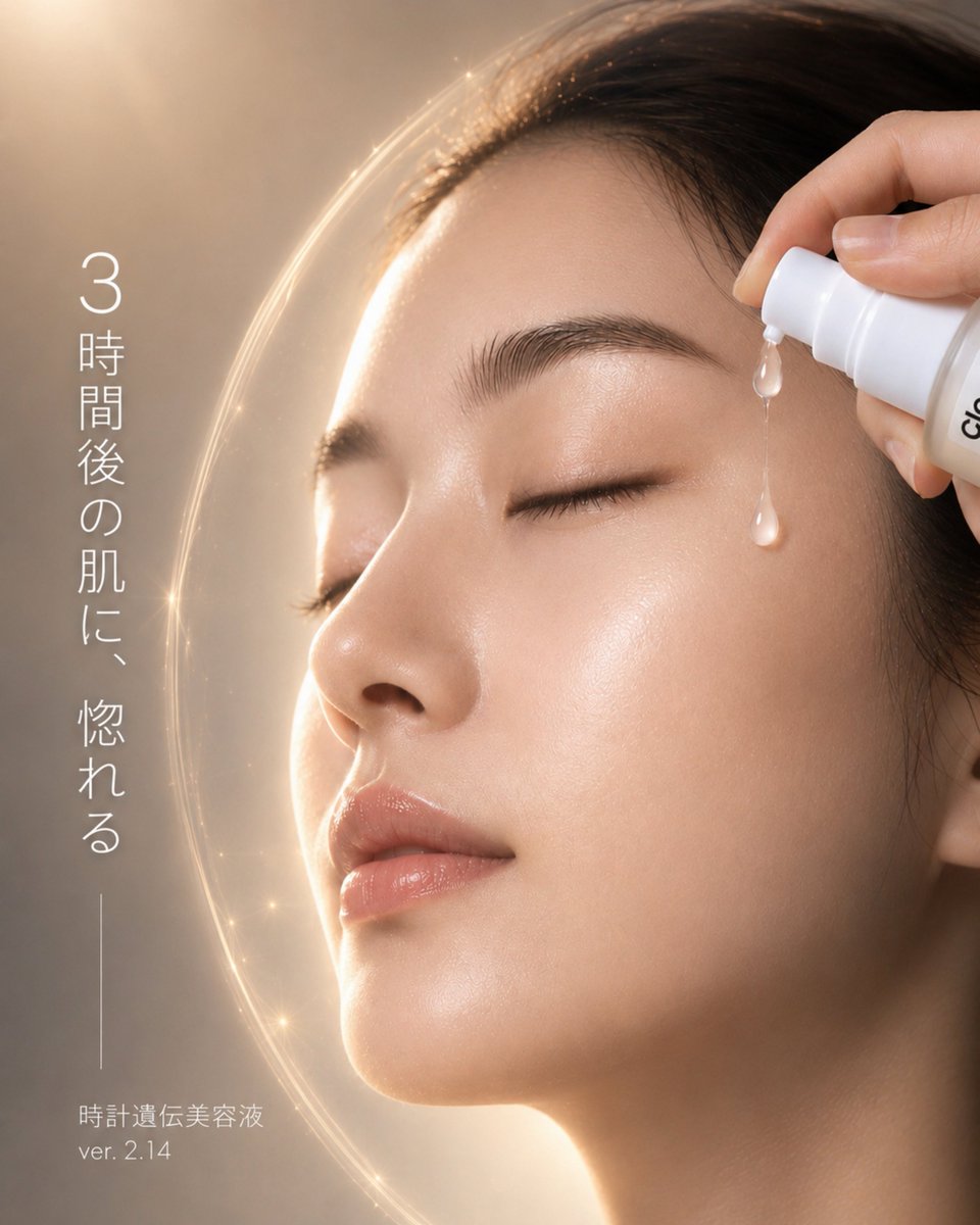 AgileCosmetics's tweet photo. 【3時間後の肌に、惚れる】
夕方のどんより肌や乾燥に。朝のスキンケアを「守りのシールド」へアップデート✨

4年の進化を経て、ACPの「新・時計遺伝美容液 ver.2.14」が7月22日発売！時間が経つほど潤う新技術×最新CICA原料で、一日中揺らがない透明感へ。
お楽しみに💫

#ACP #時計遺伝美容液 #新作コスメ