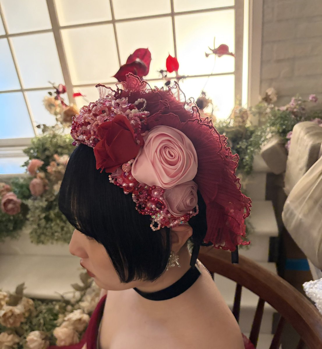 狂気と真紅のヘッドドレス 作らせてもらいました*.❤︎₊ ⊹ ドレスに