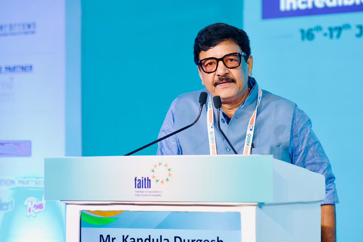 MissionAndhra's tweet photo. Swarna Andhra Tourism Vision 2047 Showcased on National Stage 

• Tourism Minister Kandula Durgesh showcased Andhra Pradesh's tourism growth at the FAITH Conclave 2026 in New Delhi, highlighting the state's Swarna Andhra Tourism Vision 2047
• The vision aims to position Andhra Pradesh as a leading global tourism destination through sustainable development, world-class infrastructure and private investment
• The presentation highlighted the state's tourism transformation and long-term strategy on a national platform, reinforcing its ambition to become a benchmark for tourism-led growth

#AndhraPradesh #SwarnaAndhra2047 #Tourism #KandulaDurgesh #FAITHConclave2026 #Vision2047 #InvestInAP #TourismDevelopment #Infrastructure #TravelGoals 

@AKNarne @pdsdnn @straightarrow26 
@talasilavsagar @Aishwaryathiri1