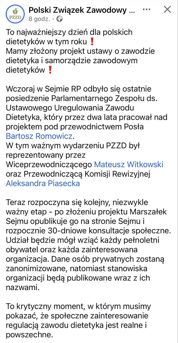 pzzd_official's tweet photo. To najważniejszy dzień dla polskich dietetyków w tym roku❗️
Mamy złożony projekt ustawy o zawodzie dietetyka i samorządzie zawodowym dietetyków❗️
#ustawaozawodziedietetyka #dietetyk #ustawa #dietetycytezmedycy https://t.co/Hm9BCDgVhA