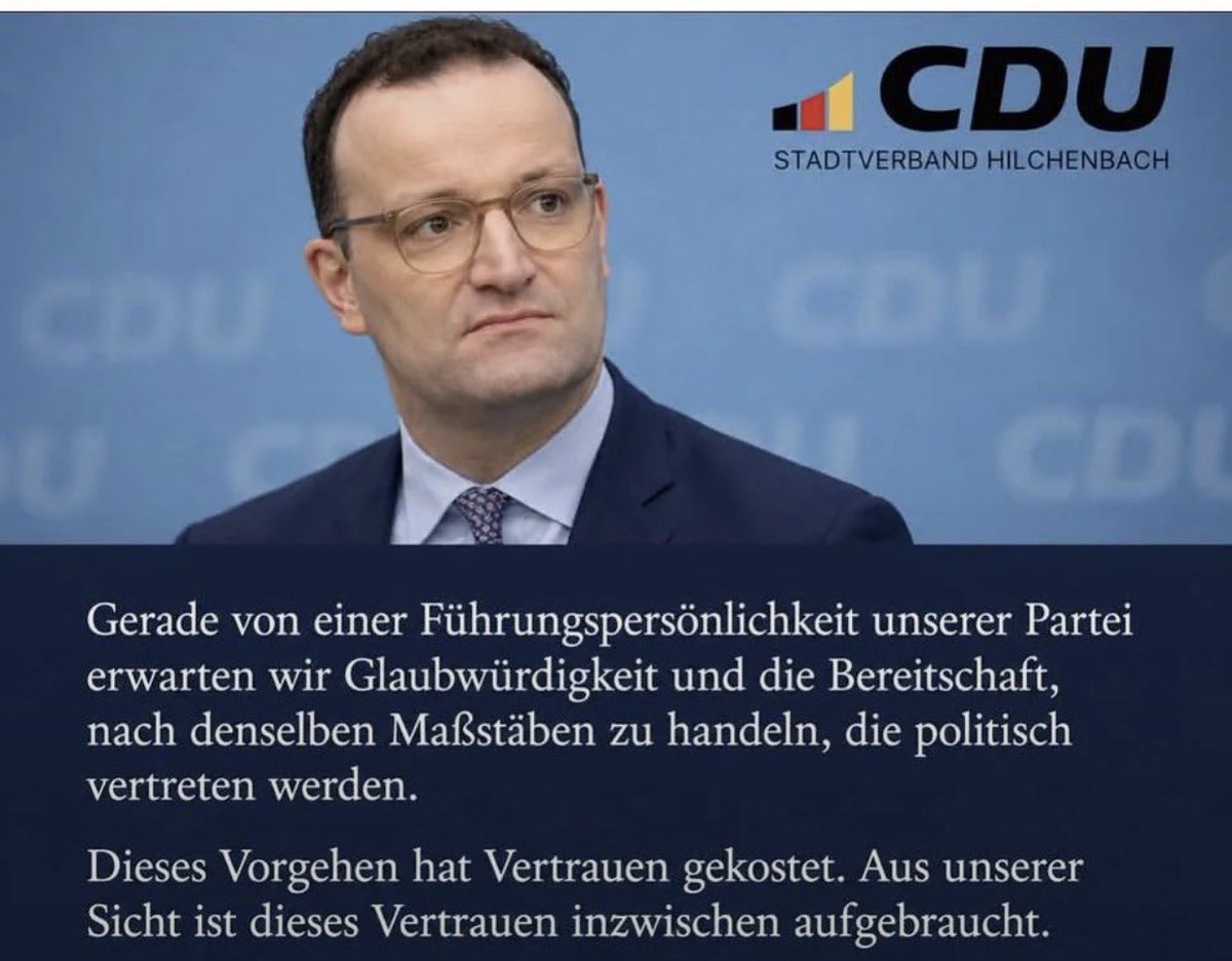 Faktencheck2030's tweet photo. Spahn hat das Vertrauen in fundamentale christliche Werte beschädigt- 
meinen CDU-Ortsverbände #SpahnRücktritt https://t.co/Eno9vAnDAD