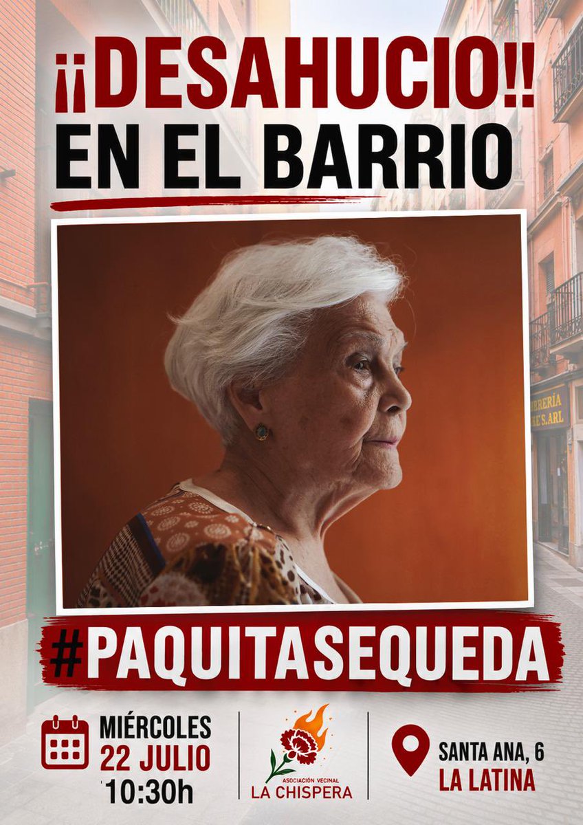 avlachispera's tweet photo. 👉 Desde la Asociación Vecinal La Chispera estamos acompañándo a Paquita y su hijo buscando apoyo legal, coordinándonos con Servicios Sociales, difundiendo su historia y vamos a llenar el barrio de carteles pero solos no podemos 

Compartid por favor 💔🥺 https://t.co/8I3U0Qv7fP