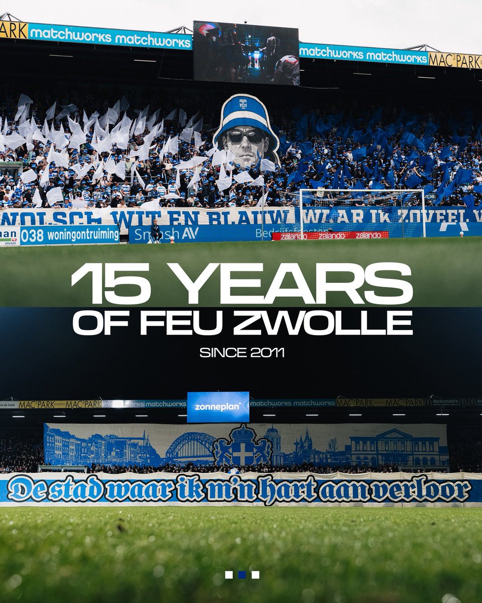 PECZwolle's tweet photo. Vijftien jaar FEU Zwolle 💙

Altijd en overal. Vijftien jaar clubliefde en fantastische sfeeracties. Gefeliciteerd met jullie jubileum!

#peczwolle https://t.co/oHF02P7N6V