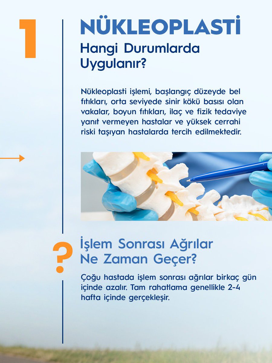 AcibademSaglik's tweet photo. Bel ve boyun fıtığı ağrıları hayatınızı kısıtlamak zorunda değil! 🌿 Ameliyatsız tedavi seçenekleriyle ağrısız bir yaşama adım atmak mümkün.

Ağrı tedavilerinde en çok sorulan 5 sorunun yanıtını sizin için kaydırmalı postumuzda derledik. Yanıtları öğrenmek için görselleri kaydırmayı unutmayın. 👉

Alanında uzman Algoloji, Ortopedi ve Travmatoloji ile Beyin ve Sinir Cerrahisi hekimlerimiz tarafından uygulanan bu yöntemler hakkında daha detaylı bilgi almak için hikayedeki linke tıklayabilirsiniz. 💙
https://t.co/T8v27QZbf4