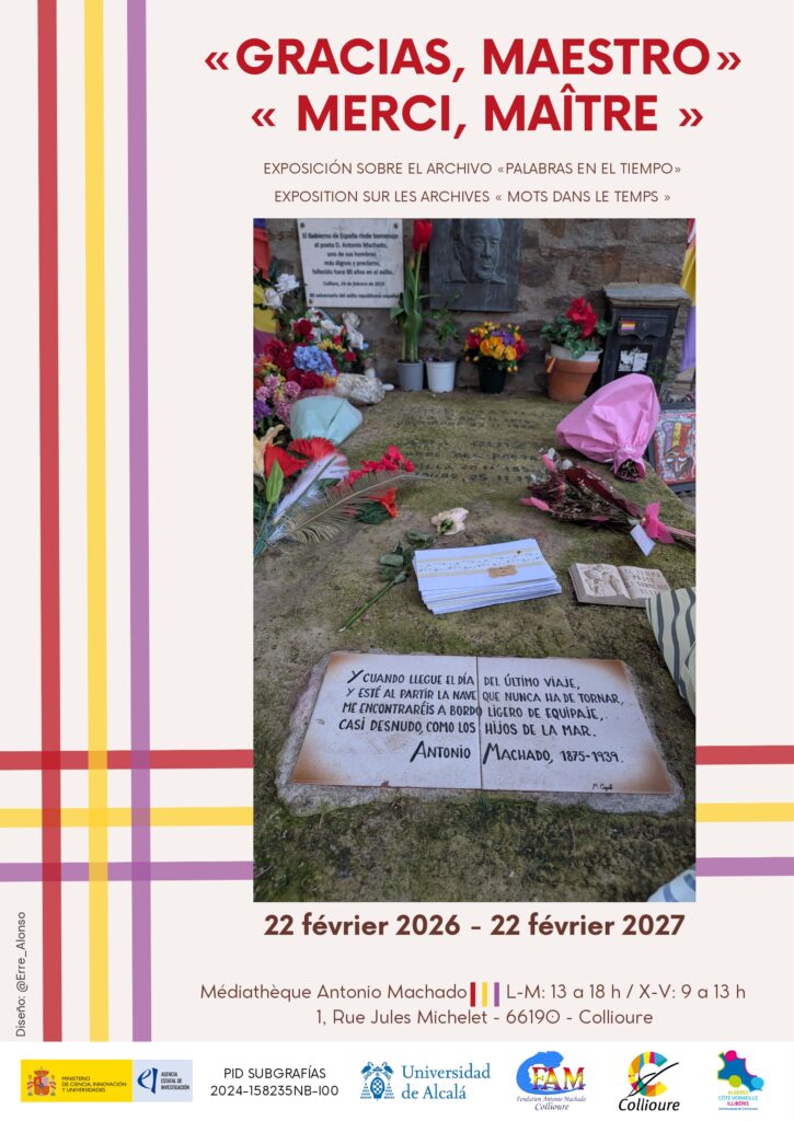 Red_Machadiana's tweet photo. Por 2º año consecutivo, la exposición «Gracias, maestro» se puede visitar en la Mediateca de #Collioure (hasta feb 2027). Una muestra que reúne cartas y objetos dejados en la tumba de #AntonioMachado durante 2025 en homenaje al poeta. 📜✨

#LiteraturaEspañola #ViajarEsRevivir https://t.co/r5UB0XGKaJ