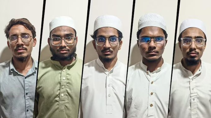rishibagree's tweet photo. Gujarat ATS has busted a Jaish-e-Mohammed module operating in India.

The arrested individuals - Ahmed, Mudassir, Md Ibrahim, Zakariya Durani, Md Amin, Mufti Faujan, Md Abdul, & Bilal Durani - were radicalizing youth and spreading extremist ideology under instructions from Pakistani handlers