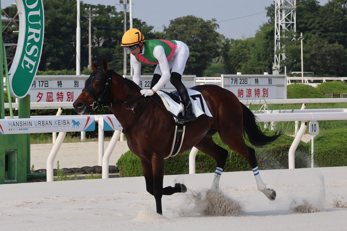 hochichihokeiba's tweet photo. 【阪神アーバン競馬】園田競馬

４Ｒは、山本咲希到騎手が手綱をとったメイショウシュート（永島太郎厩舎）が７馬身差をつけ、昨年１月以来の勝利を手にしました。
2021年の兵庫転入以来、47戦してすべて５着以内と安定感は抜群です

#山本咲希到
#メイショウシュート
#永島太郎 https://t.co/n3mHhXjVw1