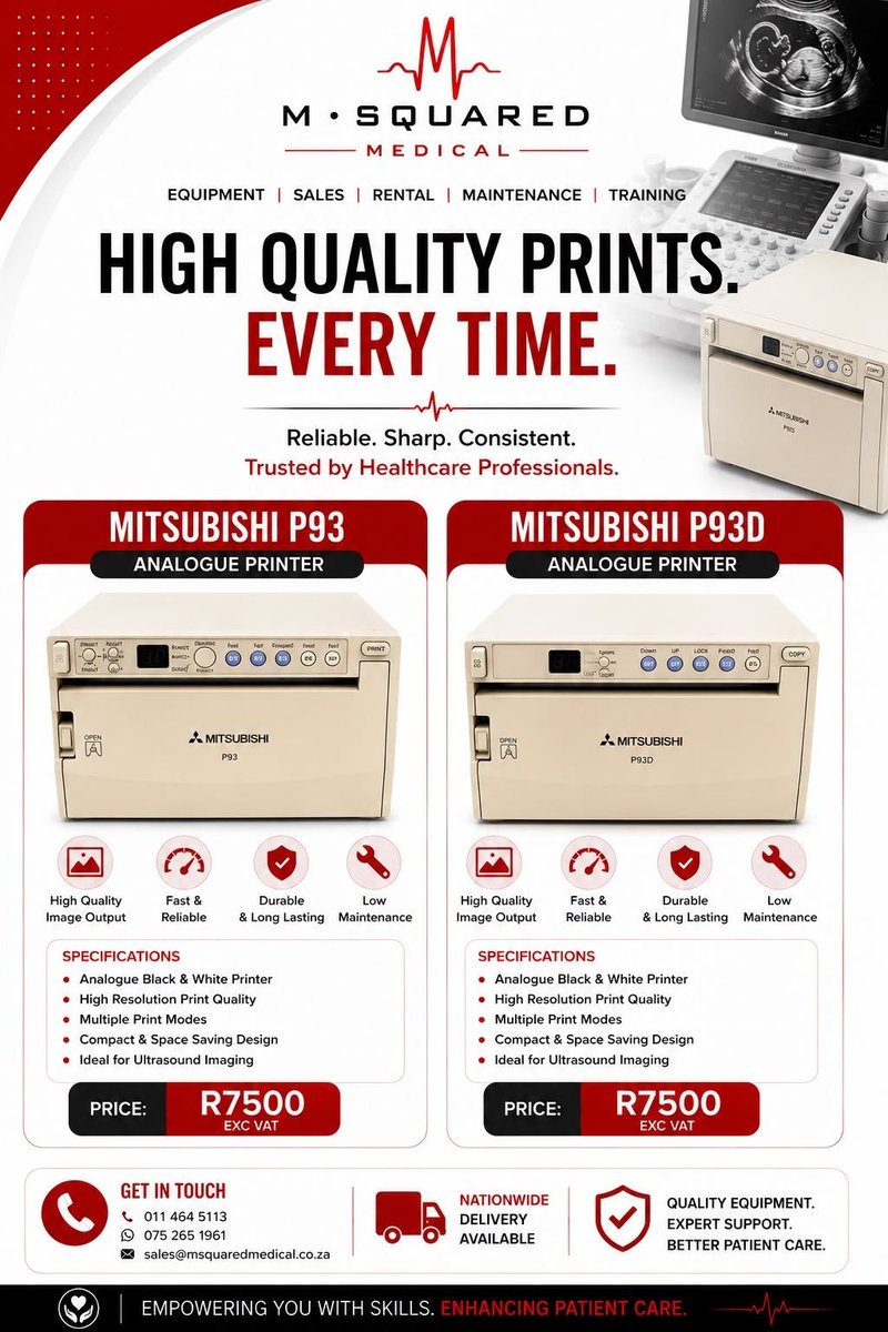 MSquaredMedical's tweet photo. 🖨️ High-Quality Prints. Every Time.
Get crystal-clear ultrasound images with the Mitsubishi P93 &amp; P93D Analogue Printers. Designed for healthcare professionals who demand reliability, speed, and consistent image quality.🌟 https://t.co/JACs2gQhQy