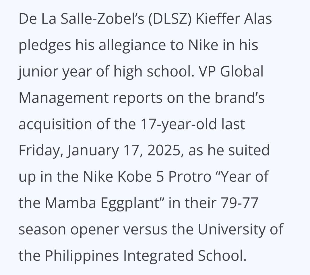 TeamAMDG's tweet photo. January 17, 2025.
Ateneo Blue Eagle Kieffer Alas was already with Nike when he was still in his junior year in high school.
https://t.co/SEurf2xSvR https://t.co/o3o2mNU9of