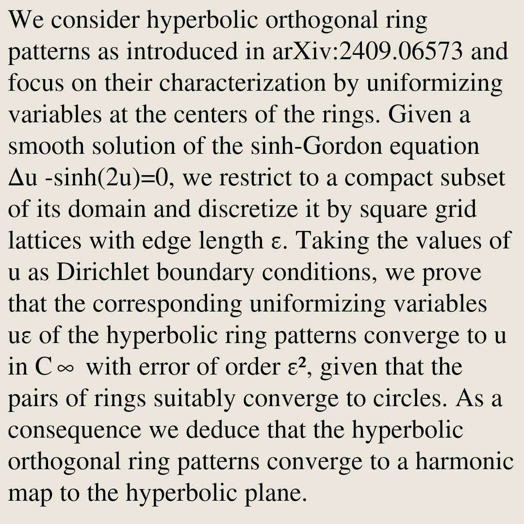 MetricGeometry's tweet photo. Approximation of solutions of the sinh-Gordon equation Δu -sinh(2u)=0 by hyperbolic orthogonal ring patterns

Ulrike Bücking
https://t.co/piZaWrSYbZ [𝚖𝚊𝚝𝚑.𝙼𝙶 𝚖𝚊𝚝𝚑.𝙰𝙿 𝚖𝚊𝚝𝚑.𝙲𝙰] https://t.co/2ql5MBuoNL