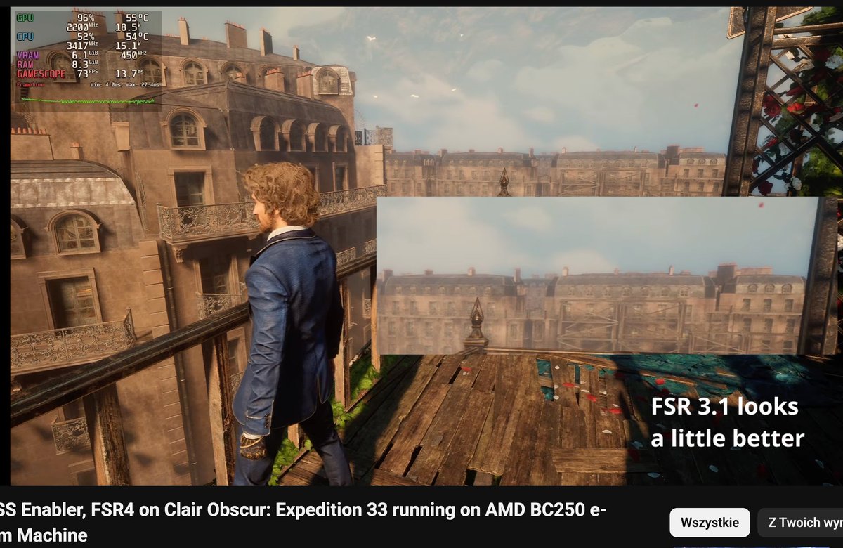 MPodgorze's tweet photo. @Frogboyx1Gaming check this out, BC250, or PS5 hardware looses half fps after going from FSR3.1 to 4 (not my video). Adding gen difference and UE5 advantages on RTX 30x0, Switch2 should equal PS5 performance, but on a bit lower resolution, like 900p vs 1080p. https://t.co/4bvWl6id3Y