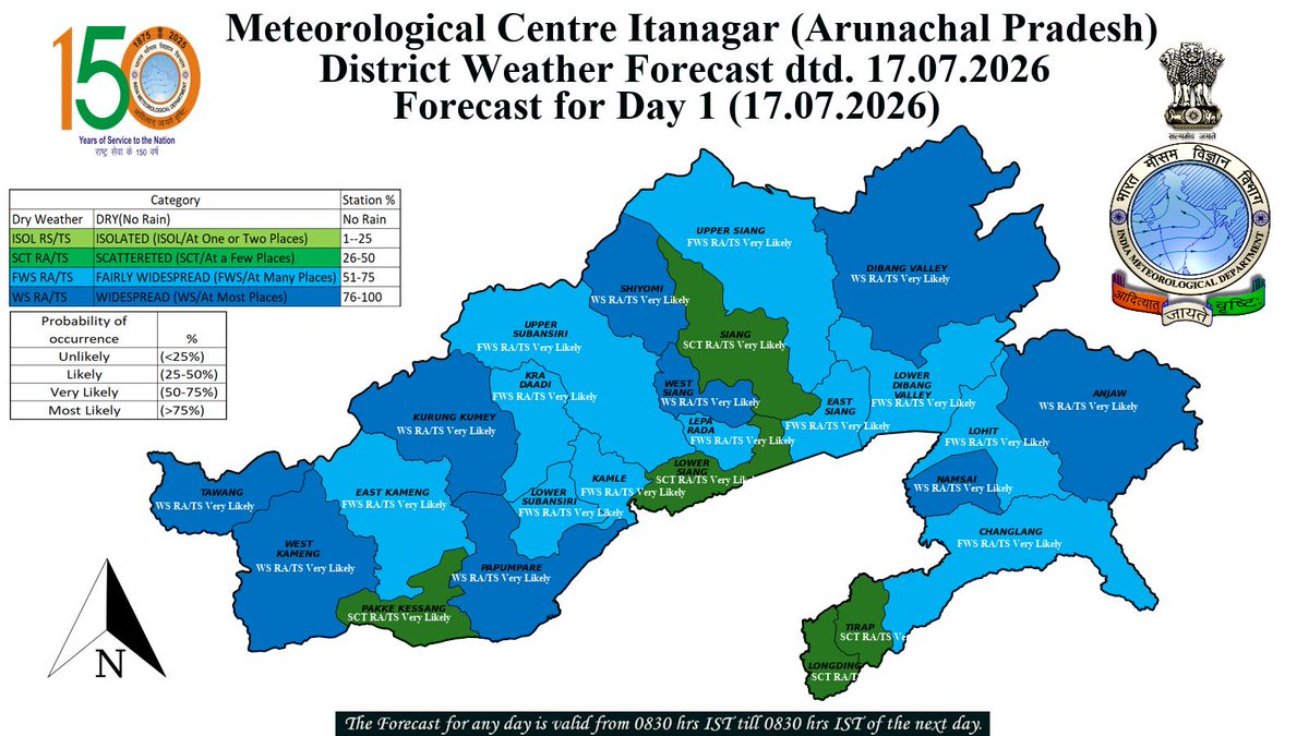 CenterItanagar's tweet photo. Warning, Forecast maps for Arunachal Pradesh on 17.07.2026 https://t.co/WRc7C7WCdb