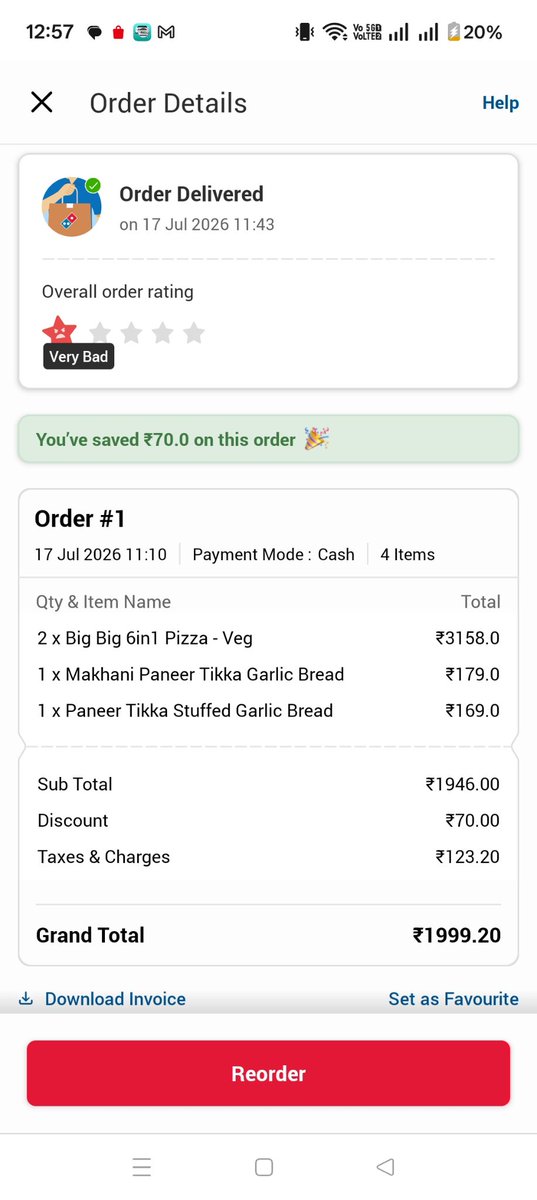 401Mehta's tweet photo. Firstly the staff call and asked for OTP without delivering the Items. After 15 min(got after 30 min) they delivered the order and delivery boy took phone and rate 5 star themself and click the picture in there phone.Also they don't Provide any napkins. @dominos_india @dominos https://t.co/samb9D4nVy