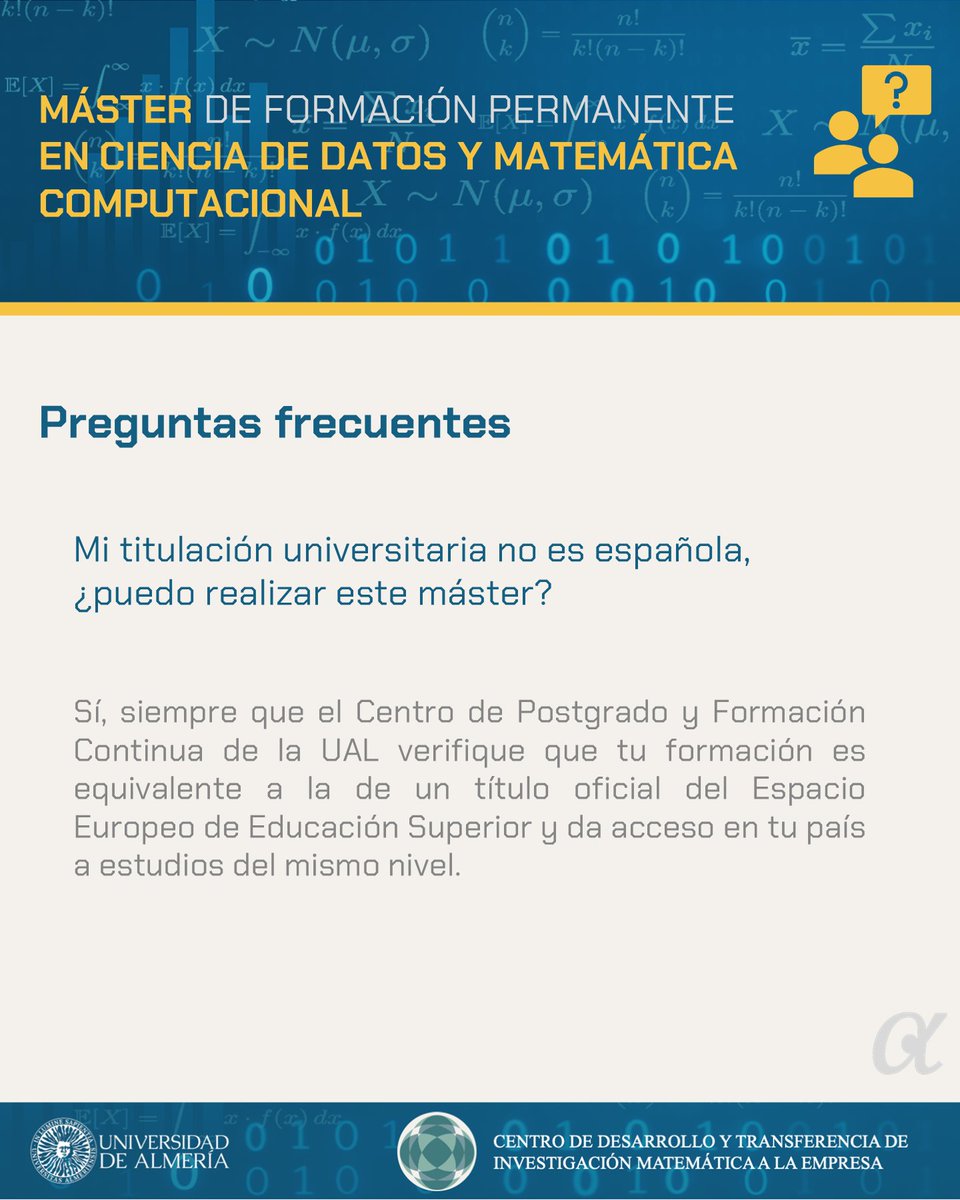CDTIME_UAL's tweet photo. ¿Tienes dudas sobre el Máster? Aquí tienes las respuestas sin filtros 👇
💬 ¿Tienes alguna otra duda?
Déjanosla en los comentarios y el equipo de coordinación te responderá directamente por aquí.
🔗 Más info y matrícula aquí:
https://t.co/Eka3j1bzX4 https://t.co/yUts0O2wps