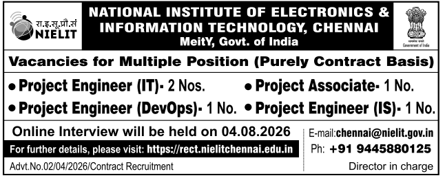 indiangovtjobs's tweet photo. ✅ NIELIT Project Engineer Recruitment 2026 – Apply Online for 05 Posts | Last Date 31/07/2026

🔗 Apply Details: https://t.co/EAfgjBGtQl

💼 Post Name: Project Engineers, Project Associate
💰 Pay Scale: ₹23,000/- to ₹35,000/-
🎓 Qualification: B.E/B.Tech/M.E/M.Tech/ MCA
📅 Last Date: 31 July 2026
📍 Job Location: Chennai
