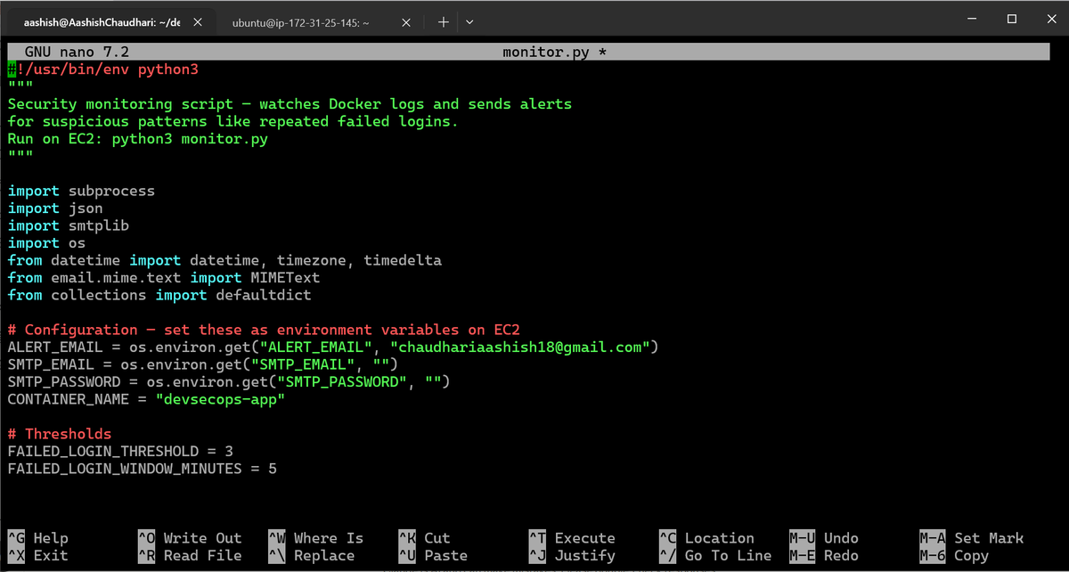 aashishhq's tweet photo. #LSPPDay47 — Log-based security alerting is live! My monitor detected failed login attempts and rate limit hits in real time, firing alerts automatically. Running as a systemd service on EC2 
 @lftechnology #60DaysOfLearning2026 #LearningWithLeapfrog https://t.co/GPHhaQd5zE