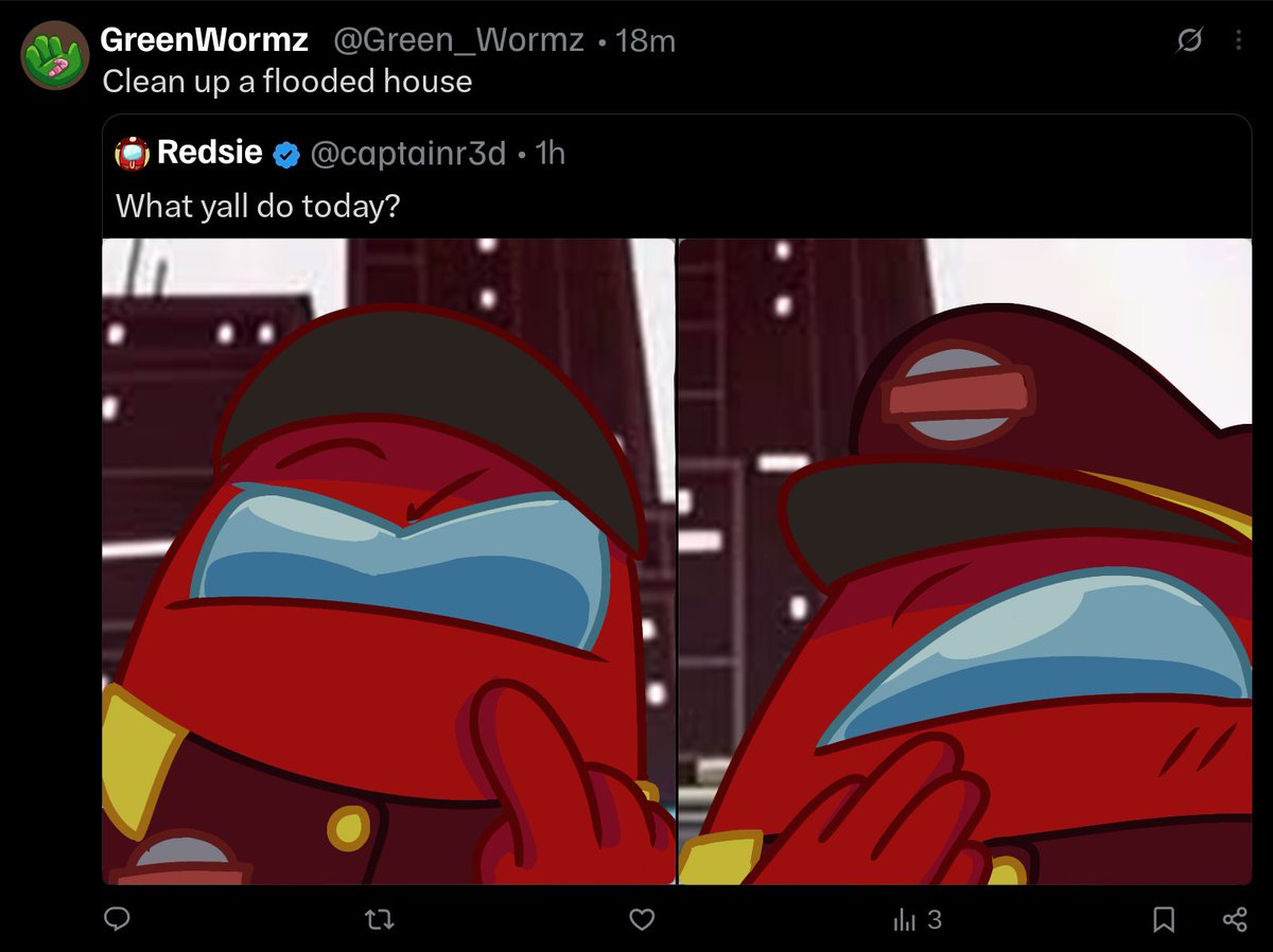 Miscelllaneouz's tweet photo. Okay who flooded the worm farm?
#amongusshow #greenamongus #redamongus https://t.co/G98Q0rMezq