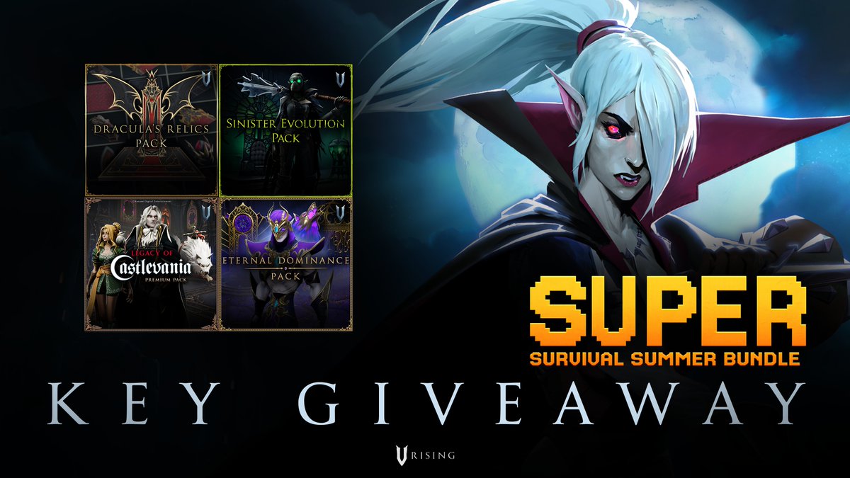 VRisingGame's tweet photo. Super Survival Summer continues with a DRAMATIC FLOURISH! We're giving away 5 packs of keys: V Rising and four DLCs in each.

To have a chance to win, all you have to do is be a follower of this account and repost this post! We'll be choosing the winners this coming Monday!

Take a bite out of a whole host of survival games in the Super Survival Bundle right here: https://t.co/38wOU4ZecS