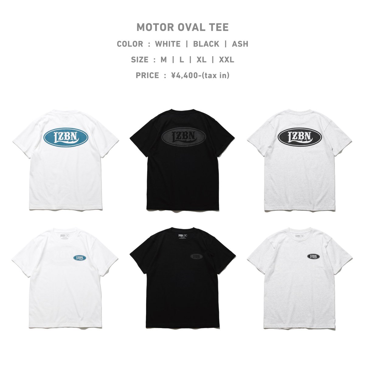 ボンプラ　鉄 LZBN】NEW ITEMS “MOTOR OVAL TEE” COLOR : WHITE | BLACK | ASH SIZE