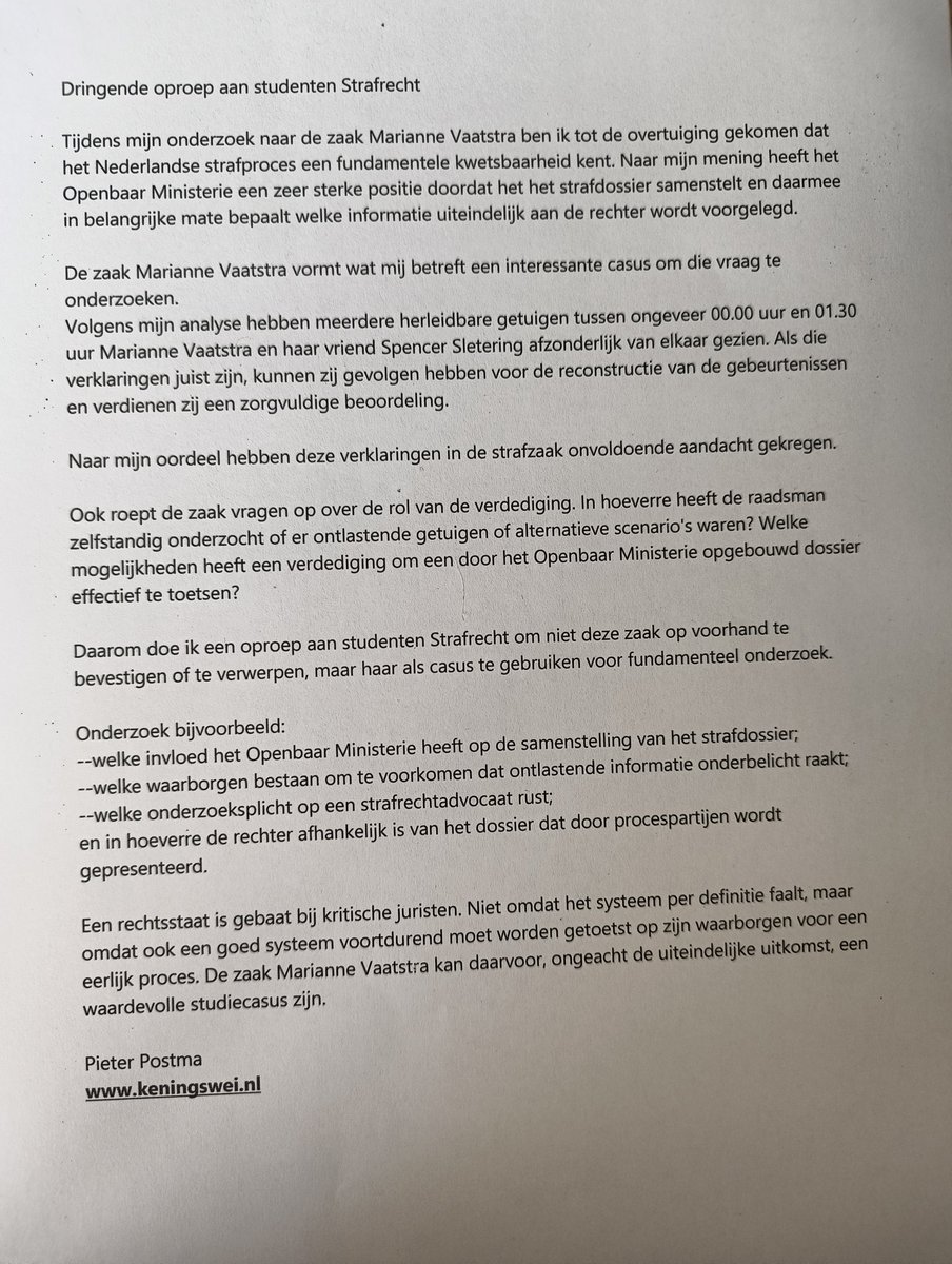 PostmaOne's tweet photo. #Zwarte Cross zaak Marianne Vaatstra. Ons rechtssysteem kent een fatale weeffout, nl dat @Het_OM het dossier samenstelt. Zo verzweeg men 9 getuigen verklaringen in deze zaak. Bij een niet goed functionerende raadsman en. @RNoordNederland is dat funest. Vandaar deze oproep!! https://t.co/134RTz65qw
