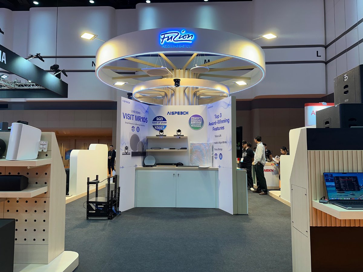 AISpeechGlobal's tweet photo. AISpeech is at InfoComm Asia 2026 with Fuzion, showcasing AI audio solutions for meeting rooms, lecture spaces, and larger conference halls, from MC10 and MC08 to MA600D. We are also hosting AISpeech Tech&amp;Taste Night with local partners. 
#VoiceAI #InfoCommAsia2026 https://t.co/ih34MZ0Uqh