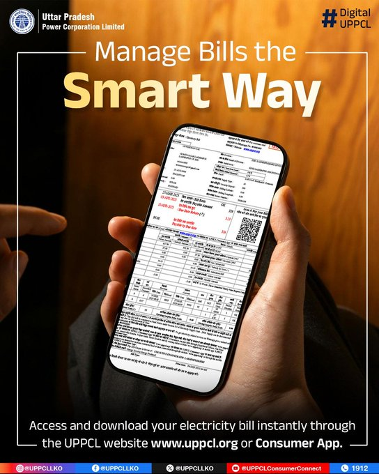puvvnlbhadohi's tweet photo. Managing your electricity bill has never been easier. Skip the paperwork and download your e-Bill anytime from the official UPPCL website or the UPPCL Consumer App for quick and convenient access. #UPPCL #eBill #DigitalServices #ConsumerConvenience #SmartUtility #Paperless https://t.co/0RDQQFHjcy