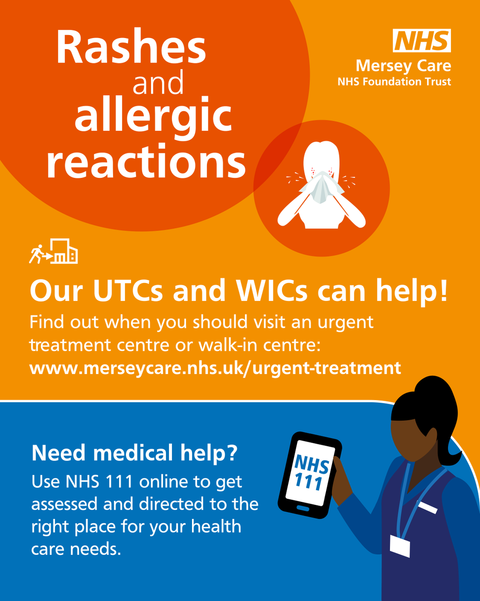 Mersey_Care's tweet photo. If around this time of year you suffer with #Allergies, remember our Urgent Treatment Centres #UTCs and Walk-in centres #WICs are here for you this #Weekend 🤧
⚠️ If you're unsure, contact #NHS111 who will advise you📱
https://t.co/5bKB4hRGWL
#Hayfever #Pollen https://t.co/zfmBTMFEe8