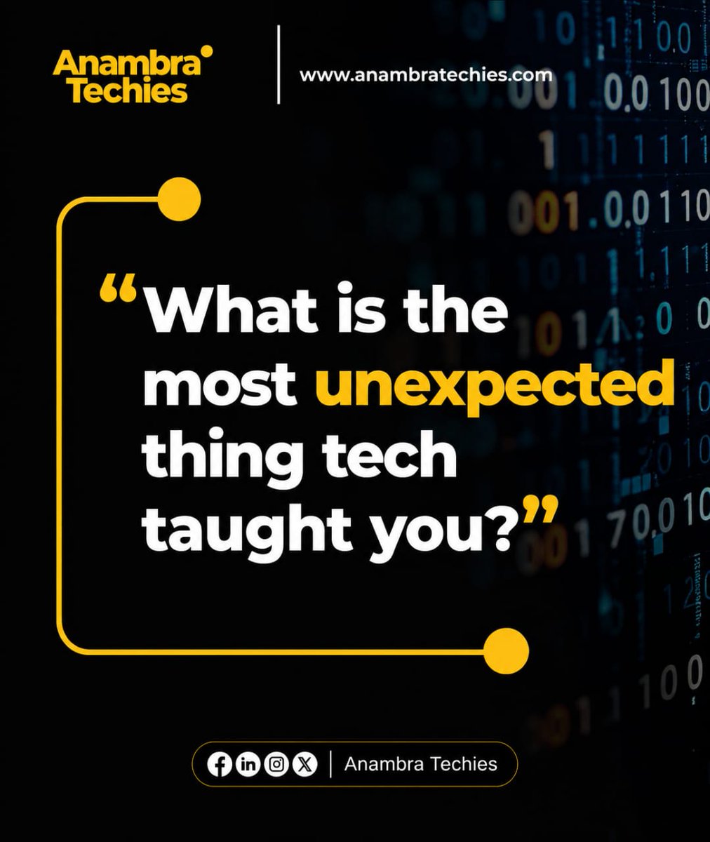 AnambraTechies's tweet photo. Behind every tech journey is a lesson no course ever teaches.

What's yours?

Tell us the most unexpected thing you've learned since you started your journey in tech. We can't wait to read your answers. https://t.co/ql5CrnlRDS