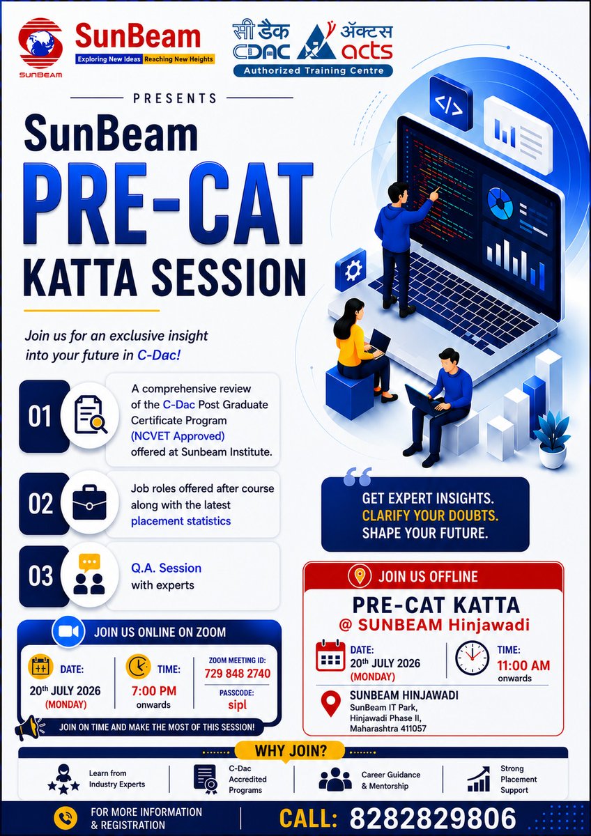 siitofficial's tweet photo. 💡𝐘𝐨𝐮𝐫 𝐠𝐚𝐭𝐞𝐰𝐚𝐲 𝐭𝐨 𝐂-𝐃𝐀𝐂 𝐬𝐭𝐚𝐫𝐭𝐬 𝐡𝐞𝐫𝐞!
Join the SunBeam 𝐏𝐑𝐄-𝐂𝐀𝐓 𝐊𝐚𝐭𝐭𝐚 𝐒𝐞𝐬𝐬𝐢𝐨𝐧 and prepare for a successful IT career.
📞 8282829806 | 🌐 https://t.co/Cdbqu5vr3H
#SunBeam #PreCAT #CDAC #FutureReady https://t.co/St2EwUAtbd