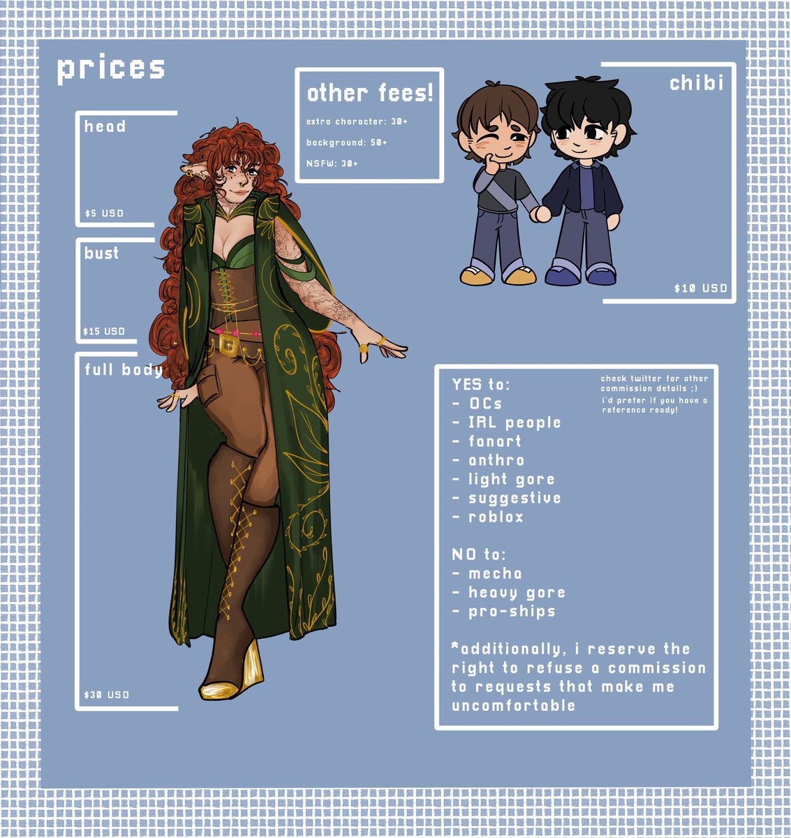 coolestkoolaid's tweet photo. hi guys!! i’ve lowered my prices significantly, so please consider commissioning me! i specialize in character art/design!!
instagram: koolaidkraft
tiktok: residentcoolkid
tumblr: residentcoolkid
#homestuck #characterdesign #originalcharacter #commissions #fanart https://t.co/qEMjWg1BMR