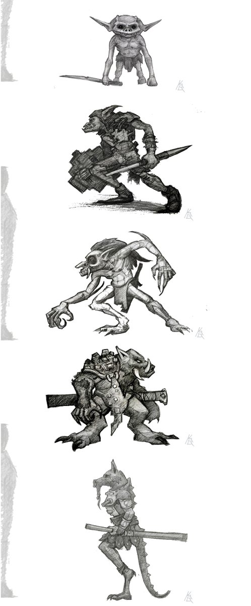KevinGr56548811's tweet photo. Size comparison of the small creatures so far. 
Cellar Imp, Goblin, Web Creeper, Digger and Kobold
#creature #ttrpg #ttrpgart #fantasy https://t.co/P2xOTFPGHA