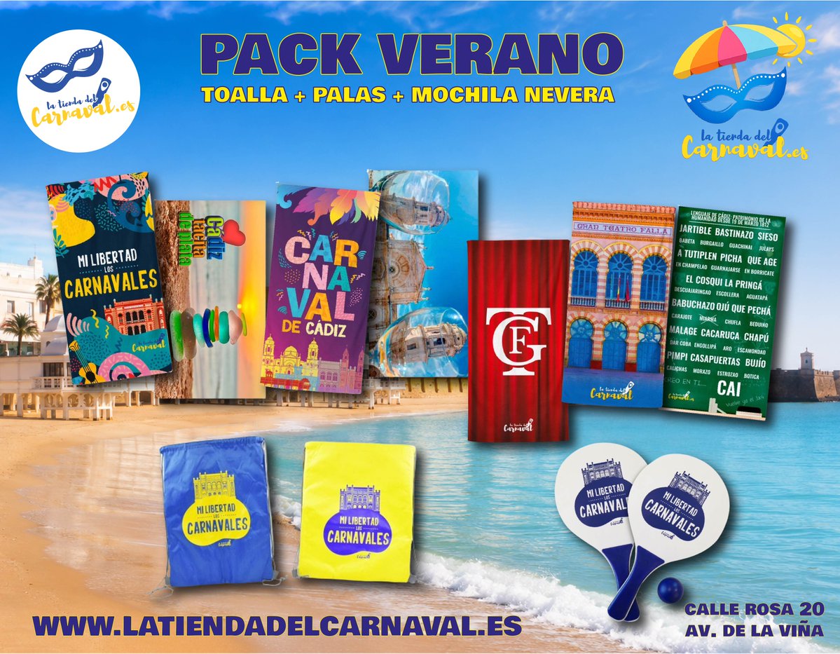 Localdeensayojm's tweet photo. ☀️🏖️ ¡Aún estás a tiempo!

Sigue disponible el Pack Verano de La Tienda del Carnaval.

🎒 Mochila nevera + 🏖️ Toalla + 🏓 Palas, con diseños del Carnaval de Cádiz.

🌐 https://t.co/U3lnHpbK0x 
📍 Calle Rosa 20, Av. de La Viña

#latiendadelcarnaval #cadiz #carnavaldecadiz https://t.co/IKvcPGVFBA