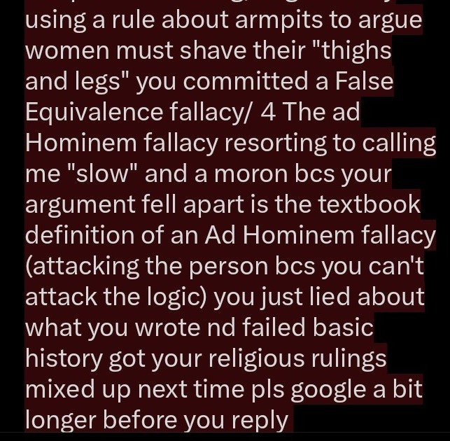 Lyssalostit's tweet photo. @Woshthegoat @Wa7dderia Lets address this step by step since you asked me to name your fallacies and substantiate my claims:
1 he Fallacy of Retrospective Revision you claimed " inever claimed hairlessness is nature"
Your first tweet literally said"you'd be disgusted with yourself going out with hairy https://t.co/PB2QtJWrTU