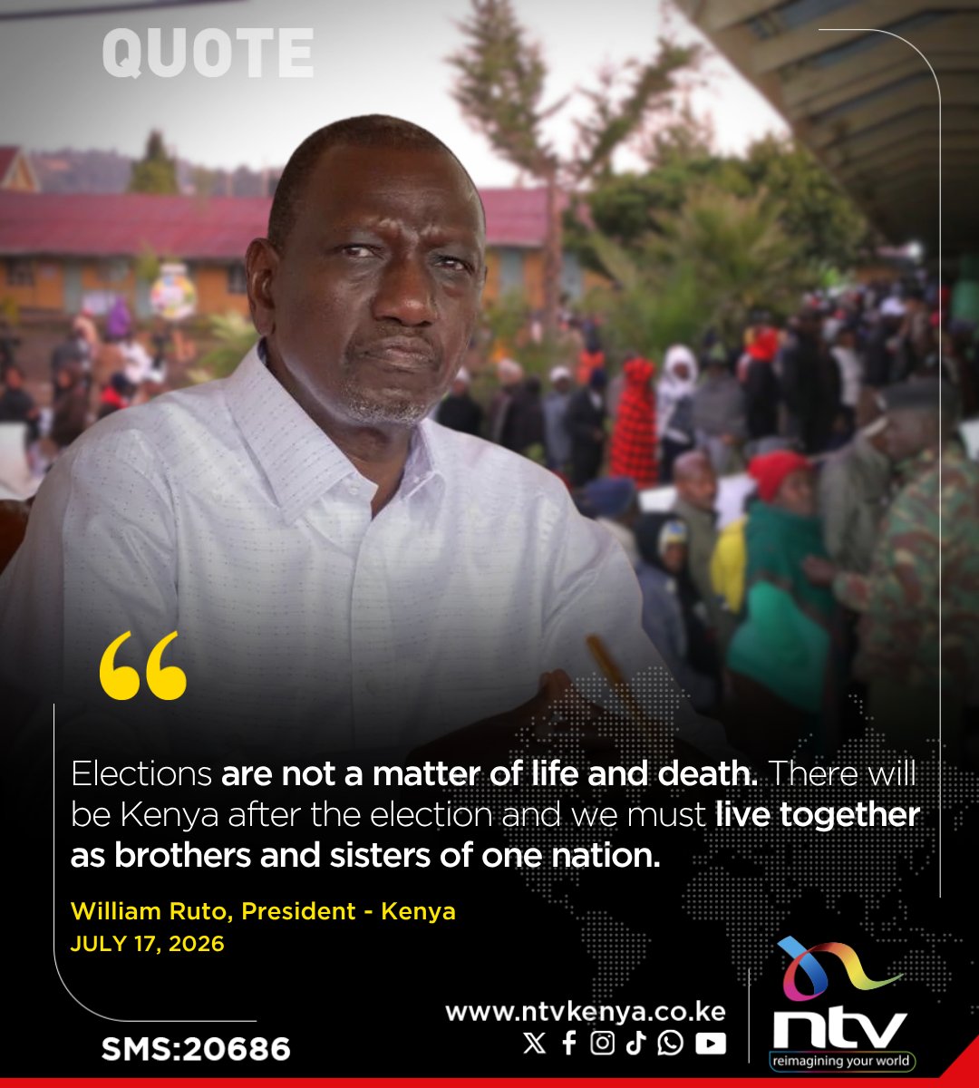 ntvkenya's tweet photo. Ruto: Elections are not a matter of life and death. There will be Kenya after the election and we must live together as brothers and sisters of one nation. https://t.co/SY80qDKr1B