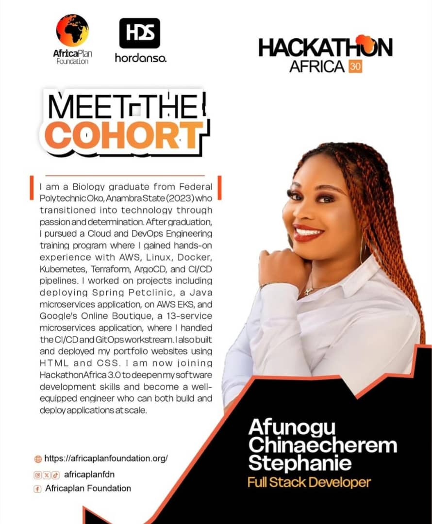 tech_with_steph's tweet photo. By the special grace of God, I made it! 

I've been selected as one of 20 participants for HackathonAfrica 3.0 by AfricaPlan Foundation, out of nearly 2,500 applicants. https://t.co/ElHDcZOk4e