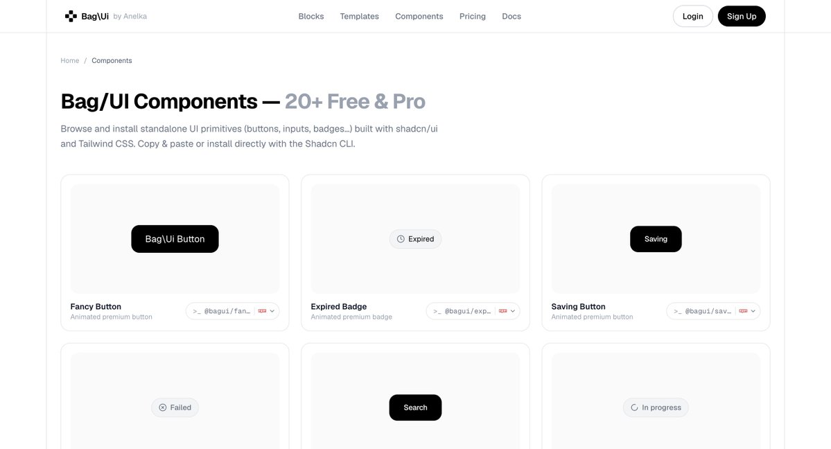 anelkabag's tweet photo. 🚀 Bag/UI devient encore plus complet !

La nouvelle section Pages est désormais disponible. 
+20 composants prêts à l’emploi

Bag/UI est maintenant 100 % Open Source — explorez-le, utilisez-le et contribuez ! ❤️

https://t.co/WKPryDWP0Q https://t.co/Lj9TPWp41c