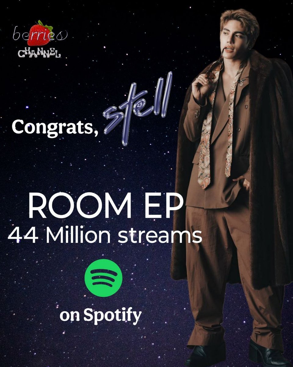 Berries_Channel's tweet photo. Huge congratulations to Stell! 🎉
The ROOM EP has officially crossed a massive 44 Million streams on Spotify! 🎧✨

Keep those streams going, BERRIES!🍓 What is your absolute favorite track from the EP? Let's see you comments👇

#Stell #StellRoomEP #Spotify https://t.co/aUwHvD6yr0