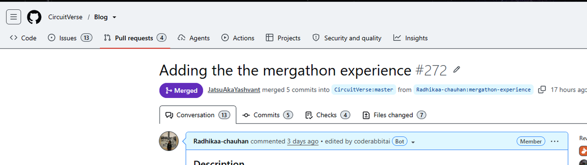 Radhikacha05's tweet photo. Contributing to CircuitVerse has been an incredible journey. 💙

Grateful to share that my Mergathon experience blog is now merged into the CircuitVerse.
Blog Link : https://t.co/pMfTUKbV9U
#CircuitVerse https://t.co/CfbMx0adux