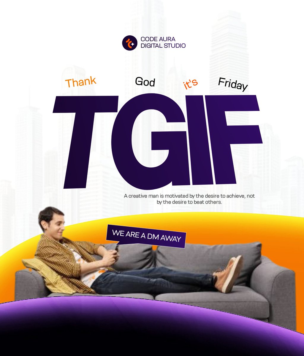 CodeAuraDiog9's tweet photo. TGIF! 🎉 The weekend is finally here, but our creative sparks never stop. Ready to bring your next big idea to life? We’re only a DM away! 📩✨
​#TGIF #DigitalStudio #CreativeMindset #GraphicDesign #WeekendVibes #DesignAgency #CodeAura https://t.co/PsuRW3hQ7a