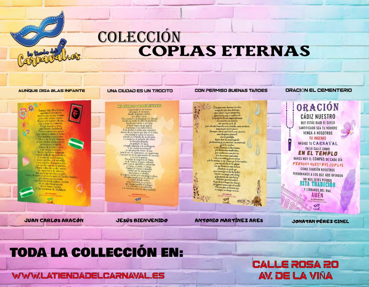 Localdeensayojm's tweet photo. 🎭🖼️ Coplas Eternas del Carnaval de Cádiz.

Una colección de cuadros lienzo con las coplas que quedaron para siempre en la historia del Carnaval.

🌐 https://t.co/qWsXI6RGU6 
📍 Calle Rosa 20, Av. de La Viña

#latiendadelcarnaval #cadiz #carnavaldecadiz https://t.co/EHOY3c77lm