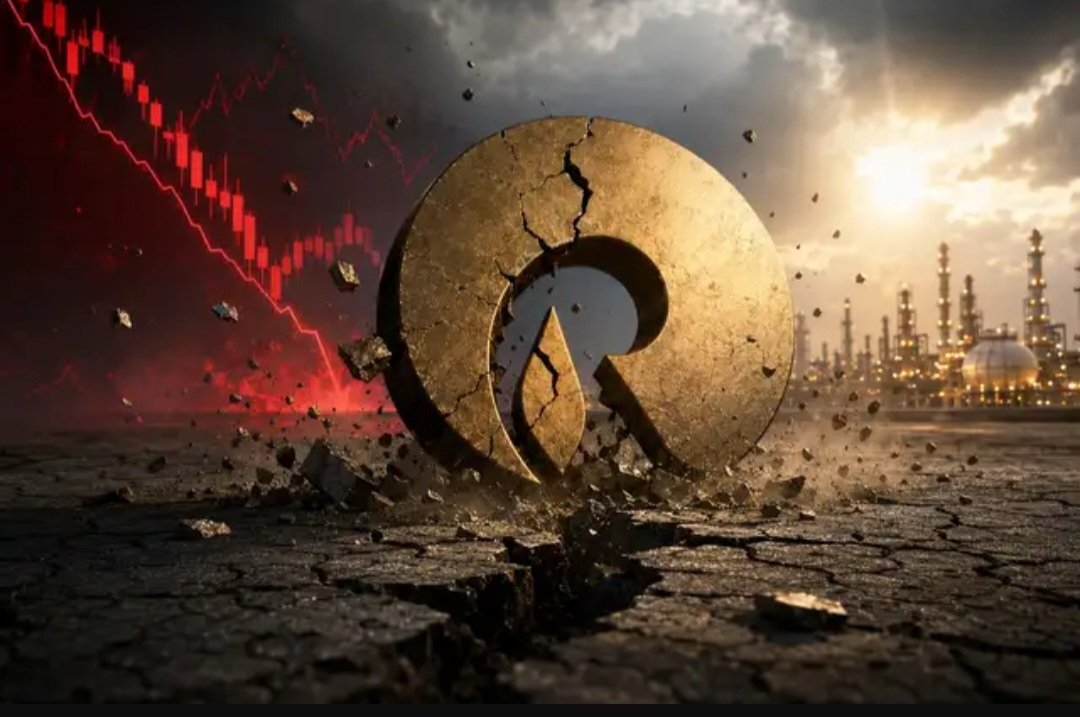 globalubdatehub's tweet photo. "₹3.5 LAKH CRORE GONE! 💸 RIL investors have had a brutal year so far. All eyes now on Q1 earnings — can Mukesh Ambani's oil-to-digital empire stage a comeback? The next few weeks will decide." #RIL #Reliance #StockMarket https://t.co/EsFlN3Og8i