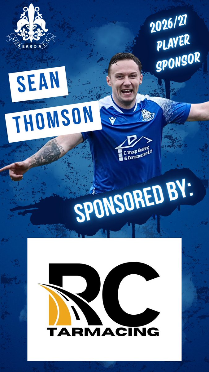 LiskeardAthlet1's tweet photo. 🤝 PLAYER SPONSOR

We’re thrilled to confirm that Sean Thomson will be sponsored by RC Tarmacing for the 2026/27 season.

A massive thank you to RC Tarmacing for getting behind Sean and supporting Liskeard AFC this season. Your support helps make a huge difference to the club. 💙 https://t.co/ovI0TGHLIY